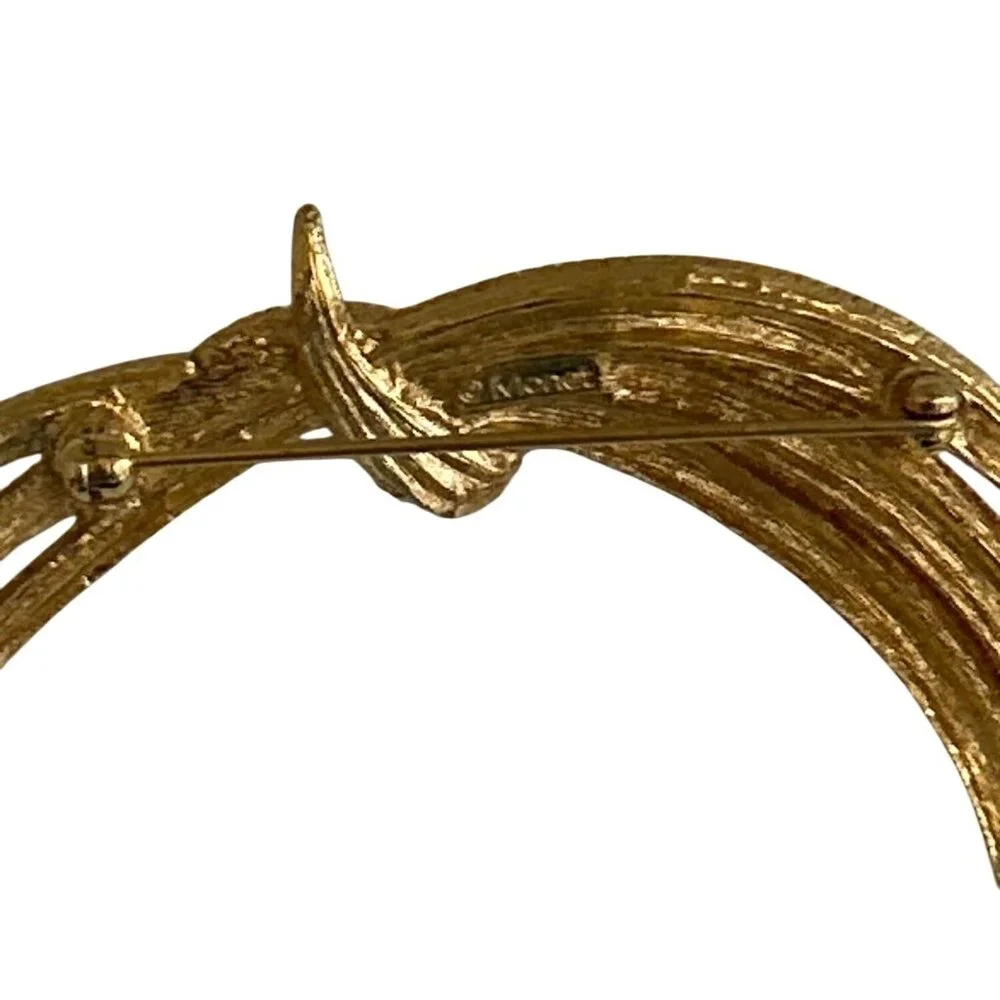 Vintage Monet Gold-Tone Textured Brooch 3” Wide Statement Piece